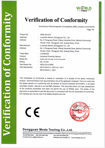Cina Luo Shida Sensor (Dongguan) Co., Ltd. Sertifikasi